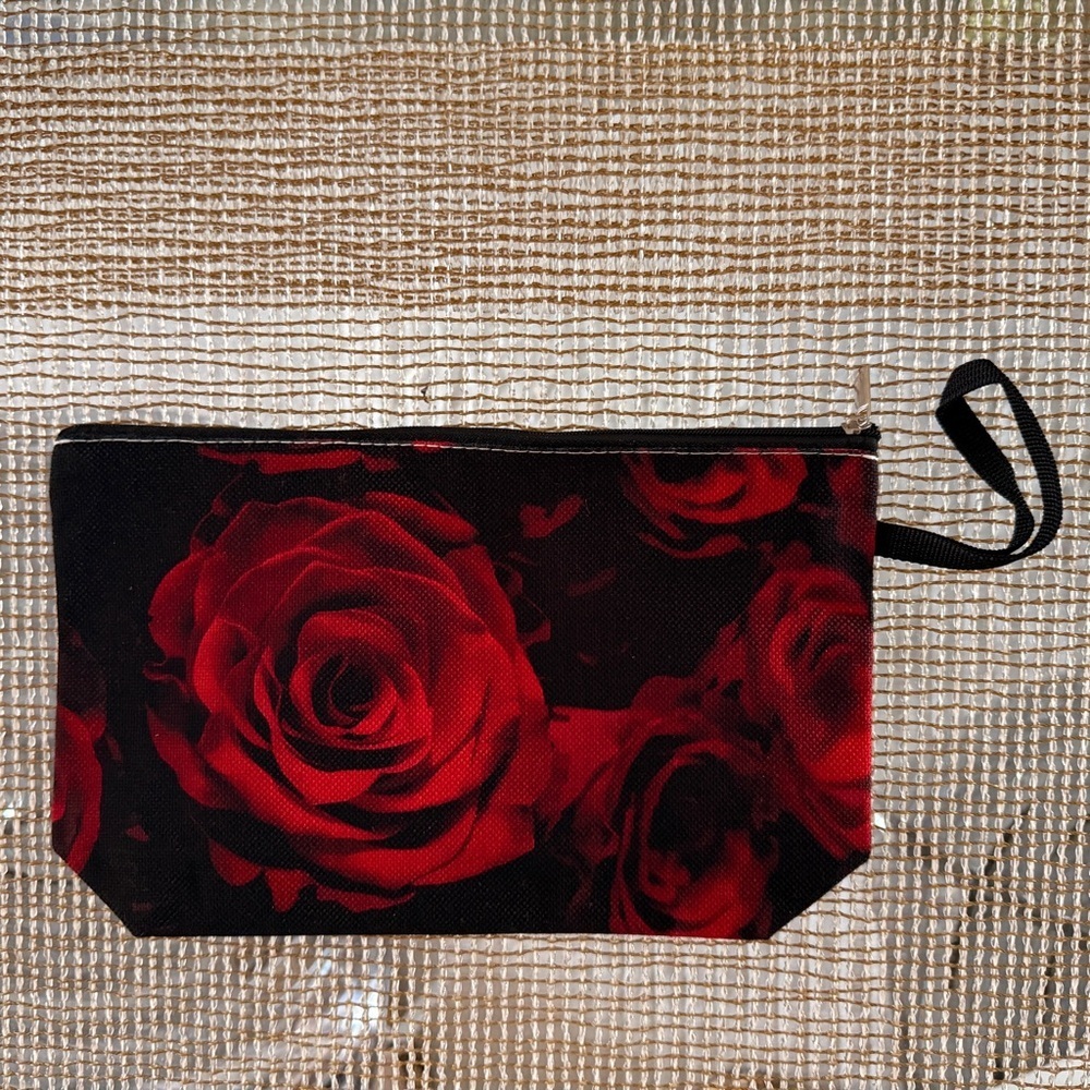 NEW Black & Red Rose Makeup Bag